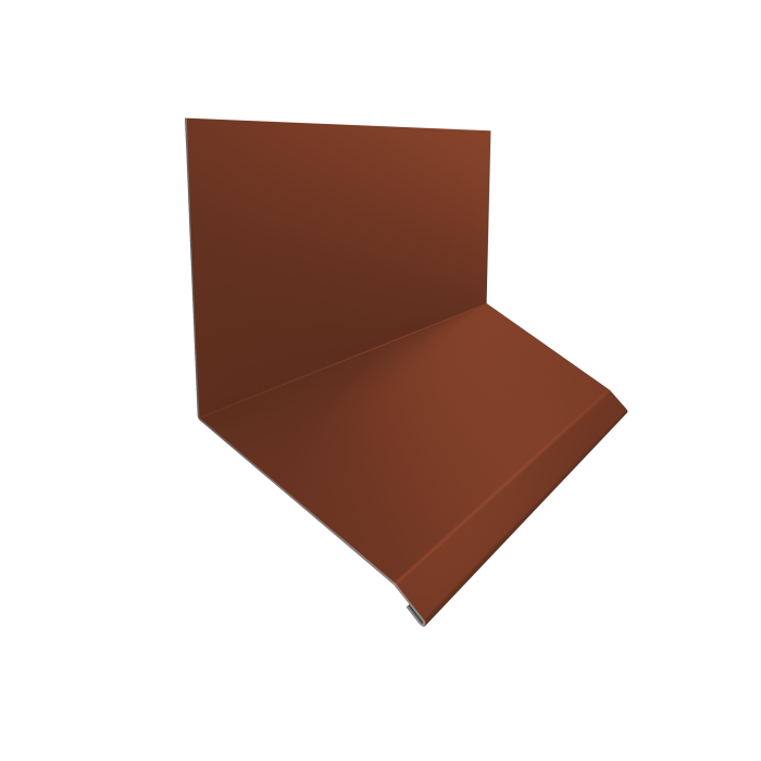 Планка примыкание верхнее к стене фальц 150х130х20 0,5 Satin с пленкой RAL 8004 терракота (3м)