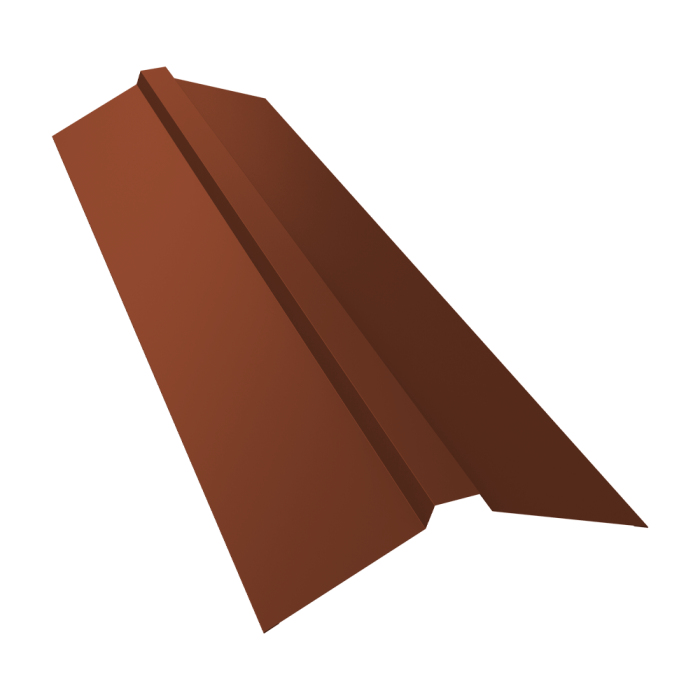 Планка конька прямоугольного 115х30х115 0,5 Satin с пленкой RAL 8004 терракота (2м)