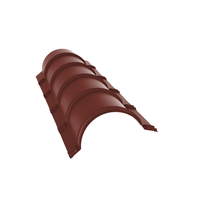 Планка малого конька полукруглого 0,5 Satin с пленкой RAL 3009 оксидно-красный (1,97м)