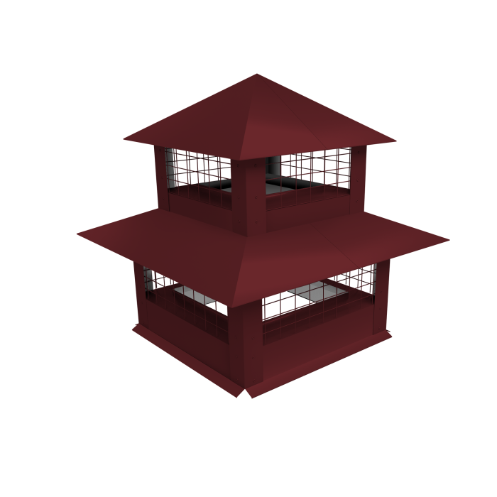 Дымник на трубу двойной с сеткой 400х400мм 0,45 PE с пленкой RAL 3005 красное вино