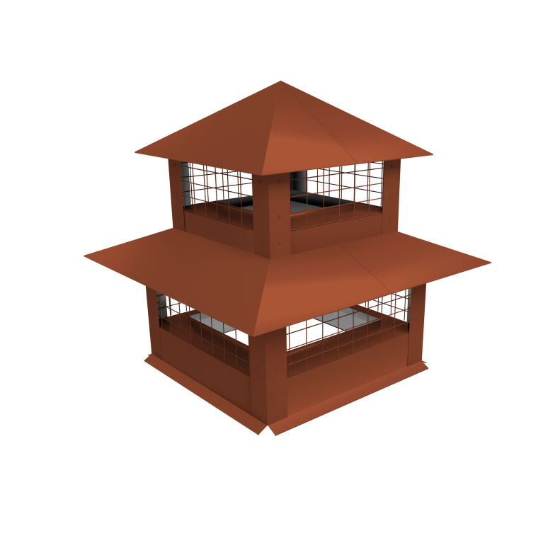 Дымник на трубу двойной с сеткой 630х630мм 0,5 Satin Matt TX с пленкой RAL 8004 терракота