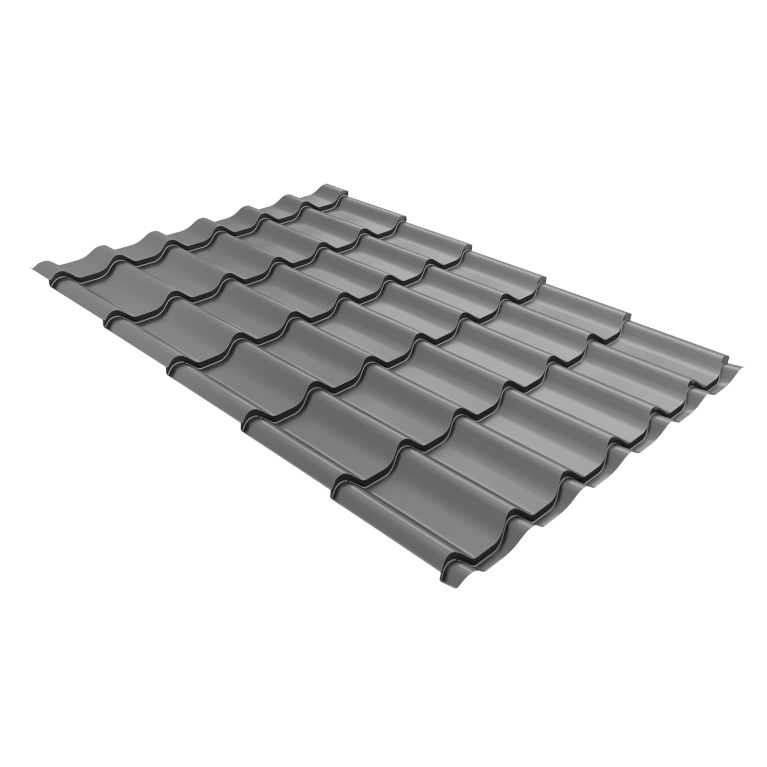 Металлочерепица Классик ("Classic") v01 0,5 Satin RAL 9006 бело-алюминиевый