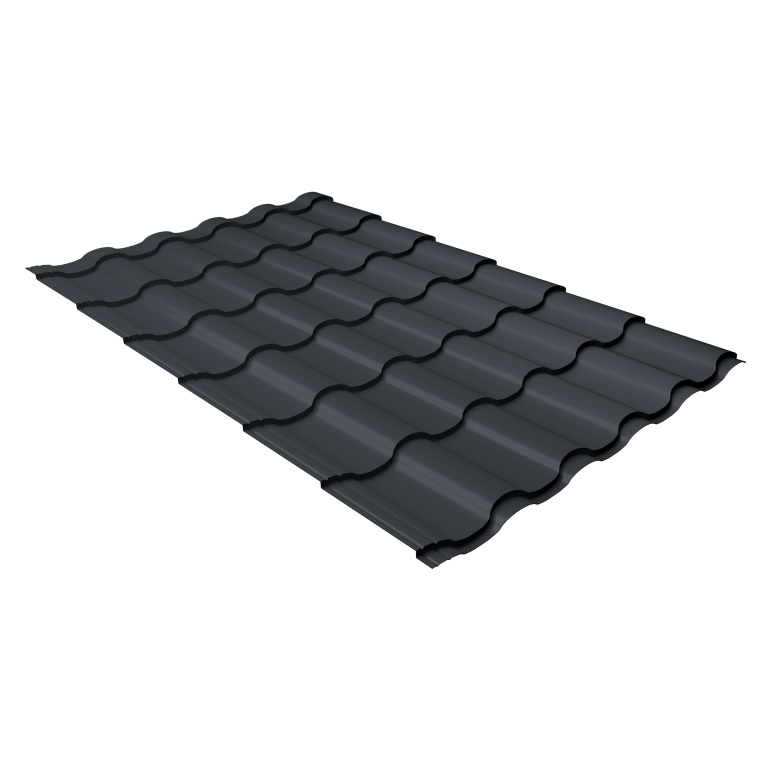 Металлочерепица "Кредо" ("Kredo") v01  0,5 Drap TX RAL 7024 мокрый асфальт