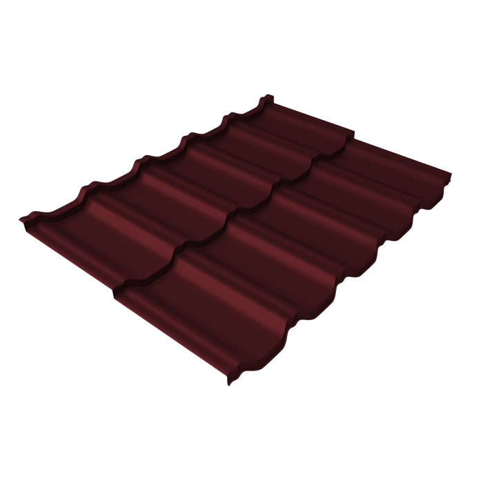 Металлочерепица "Квинта Уно" ("Kvinta Uno") 0,5 Satin Matt TX RAL 3005 красное вино