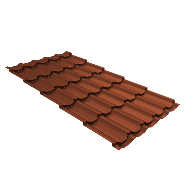 Металлочерепица "Квинта плюс" ("Kvinta plus") 0,5 Satin Matt TX RAL 8004 терракота