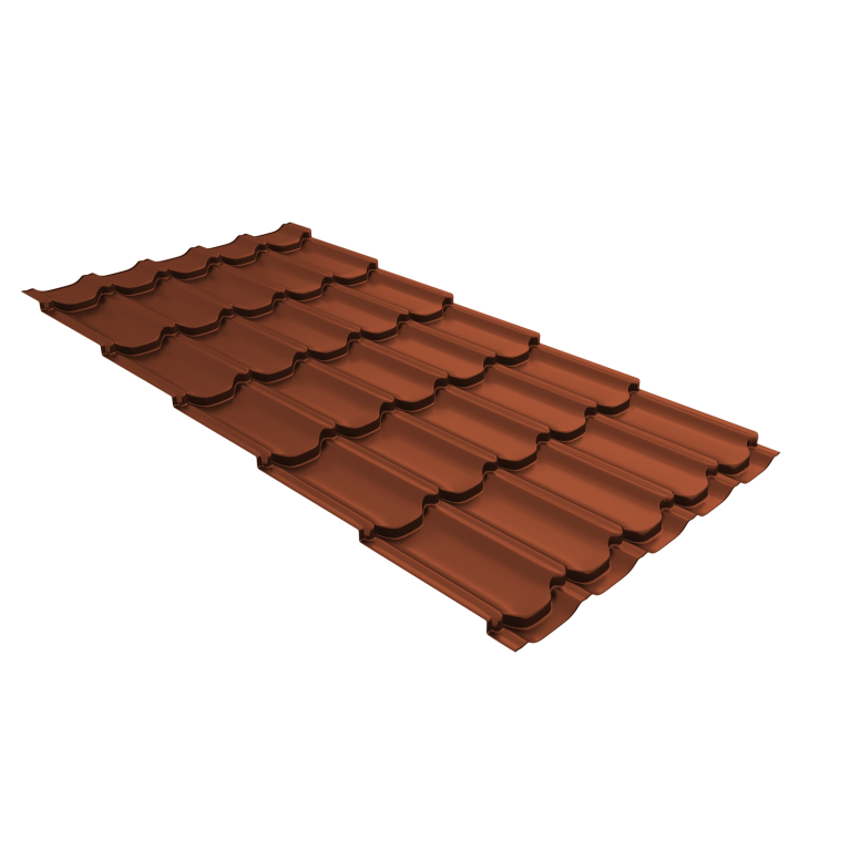 Металлочерепица "Квинта плюс" ("Kvinta plus") 0,5 Velur X RAL 8004 терракота