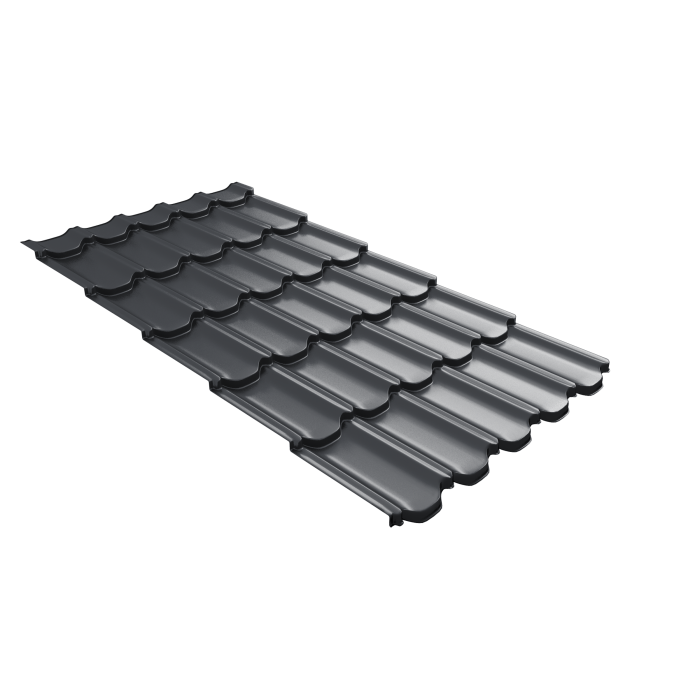 Металлочерепица "Квинта плюс3D" ("Kvinta plus3D") 0,5 Rooftop Бархат RAL 7024 мокрый асфальт