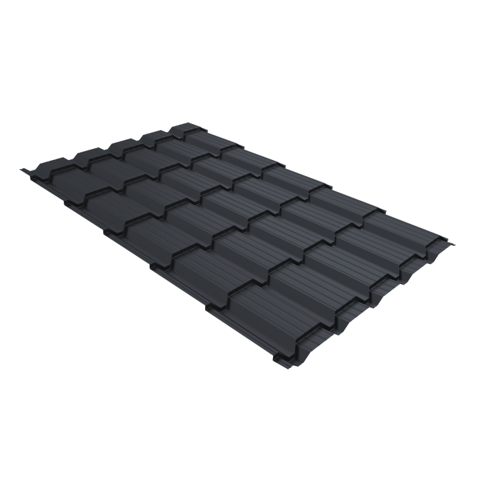 Металлочерепица "Квадро профи (Верховье)" ("Quadro Profi") v01 0,5 PurLite Matt RAL 7024 мокрый асфальт