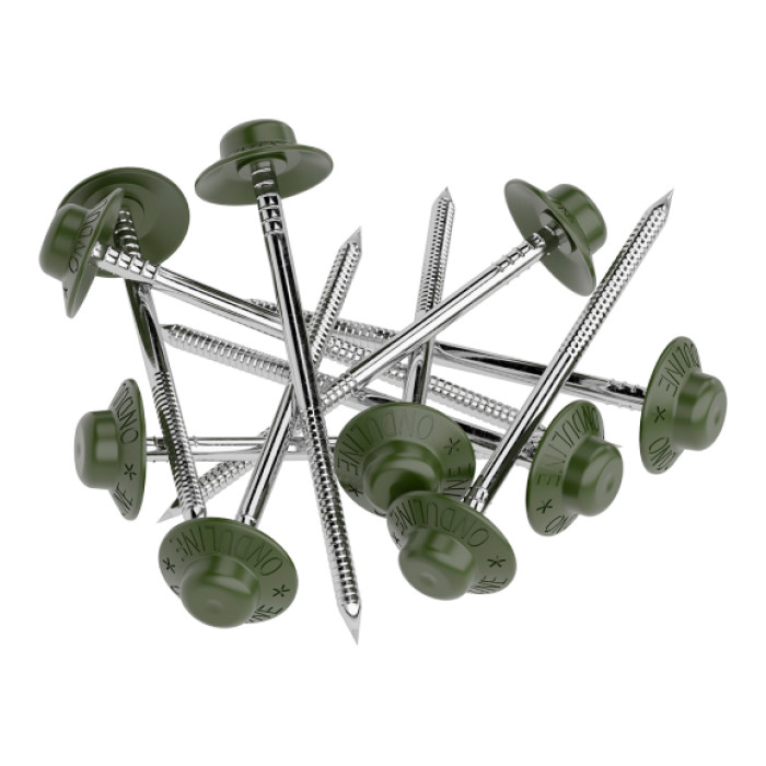 Гвозди с литой шляпкой Ондулин 75 мм зеленые