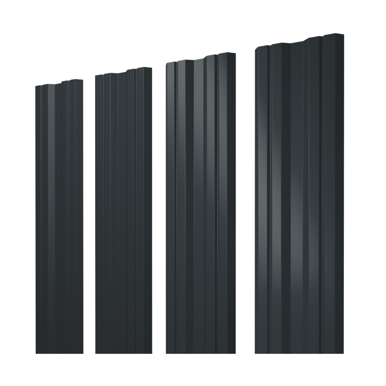 Штакетник Twin с прямым резом 0,5 GreenCoat Pural BT, matt RR2H3 (RAL 7016 антрацитово-серый)