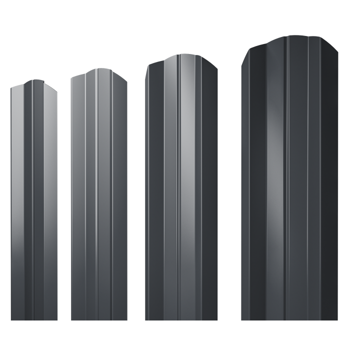 Штакетник М-образный А фигурный 0,45 PE RAL 7024 мокрый асфальт
