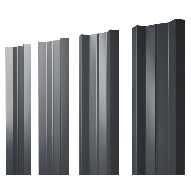 Штакетник М-образный А с прямым резом 0,5 Satin Matt RAL 7024 мокрый асфальт