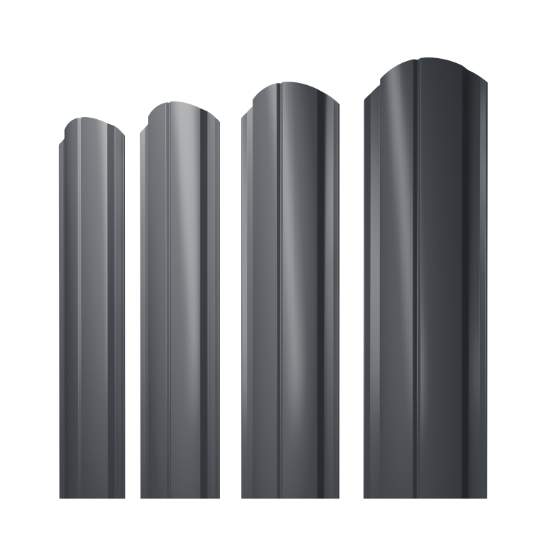 Штакетник Полукруглый Slim фигурный 0,4 PE RAL 7024 мокрый асфальт