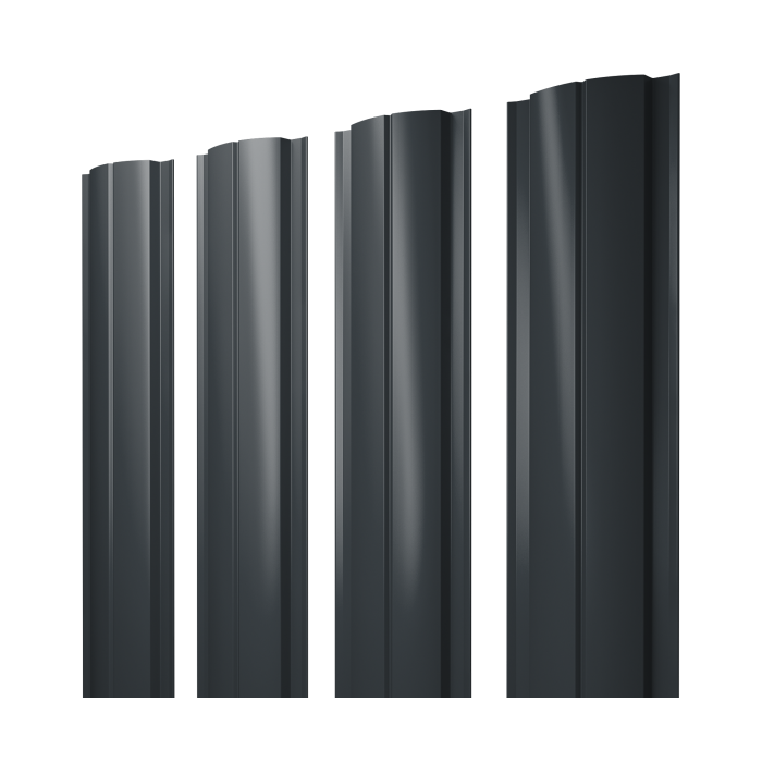 Штакетник Полукруглый Slim с прямым резом 0,5 Velur X RAL 7016 антрацитово-серый