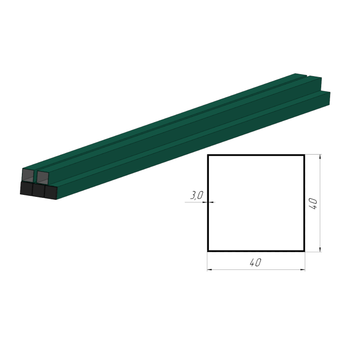 Столб для забора 40х40х3000х3,0мм