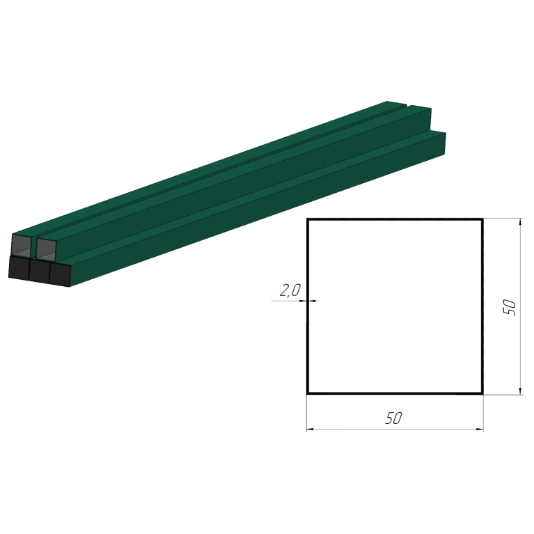 Столб для забора 50х50х2000х2,0мм