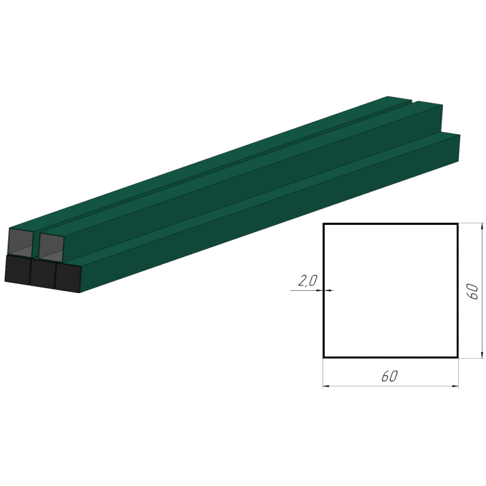 Столб для забора 60х60х3500х2,0мм
