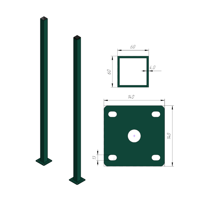 Столб с фланцем 60х60х4000х4,0мм 